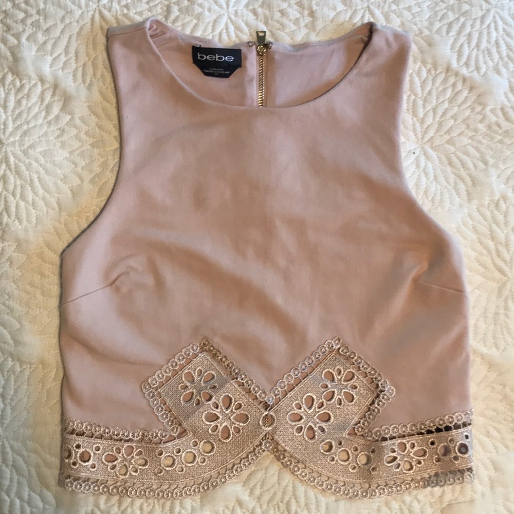 Bebe Palest Pink, Bold Lace Crop Top🌸